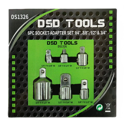 6 VNT. GALVUČIŲ ADAPTERIŲ RINKINYS 1/4", 3/8", 1/2" ir 3/4" DS1326