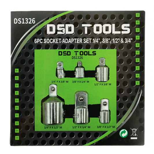6 VNT. GALVUČIŲ ADAPTERIŲ RINKINYS 1/4", 3/8", 1/2" ir 3/4" DS1326