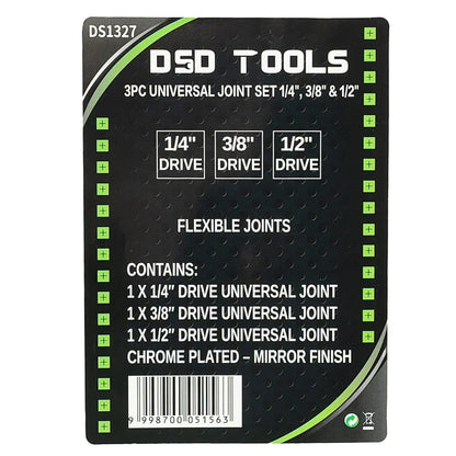 3 VNT. UNIVERSALIŲ ŠARNYRŲ RINKINYS 1/4", 3/8" ir 1/2" DS1327