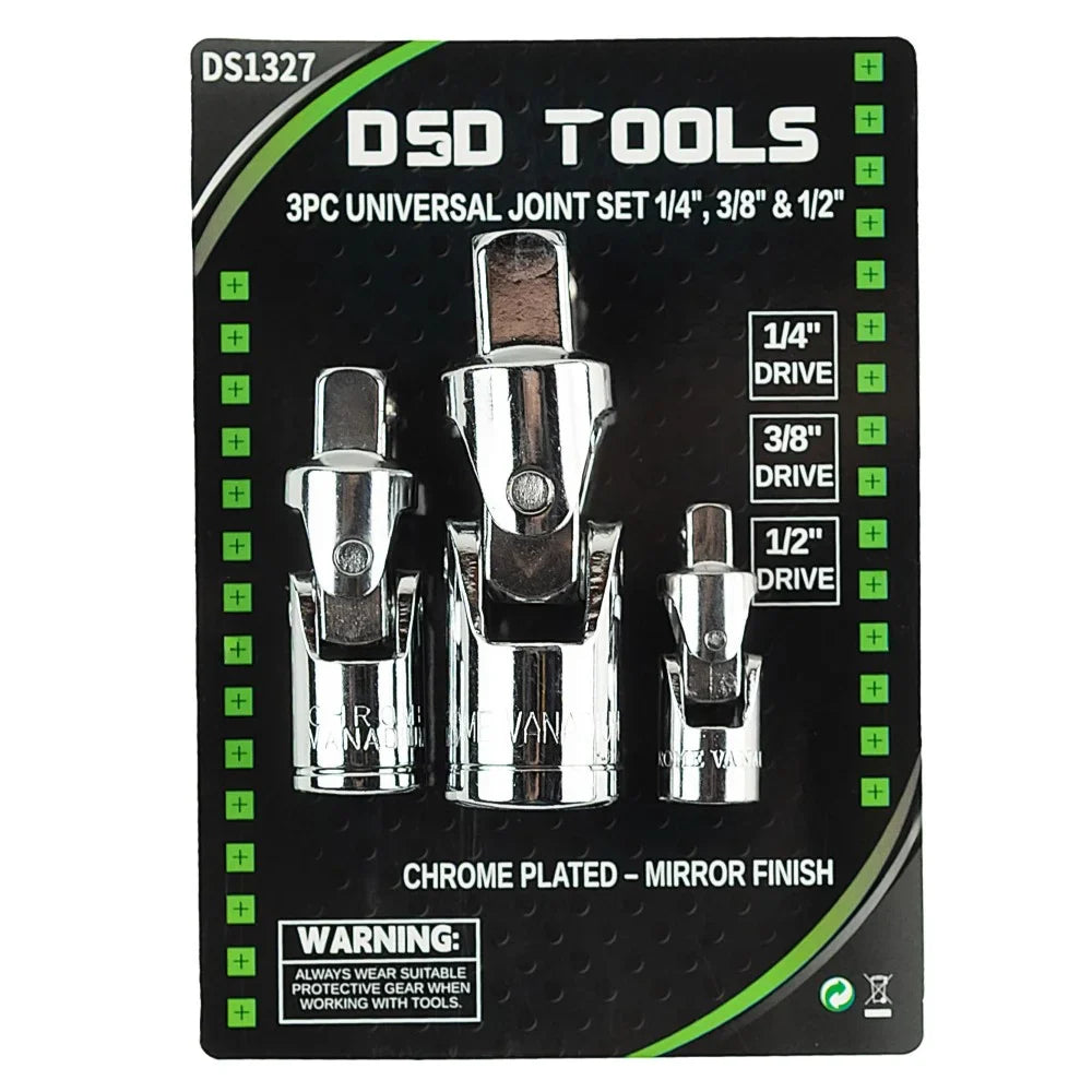 3 VNT. UNIVERSALIŲ ŠARNYRŲ RINKINYS 1/4", 3/8" ir 1/2" DS1327