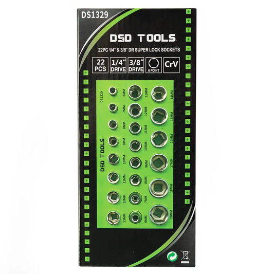 22 PC. 1/4" and 3/8" SUPER LOCK SOCKETS DS1329