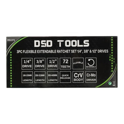 3 VNT. LANKSČIŲ TELESKOPINIŲ TERKŠLIŲ RINKINYS 1/4″, 3/8″ IR 1/2″  DS1371