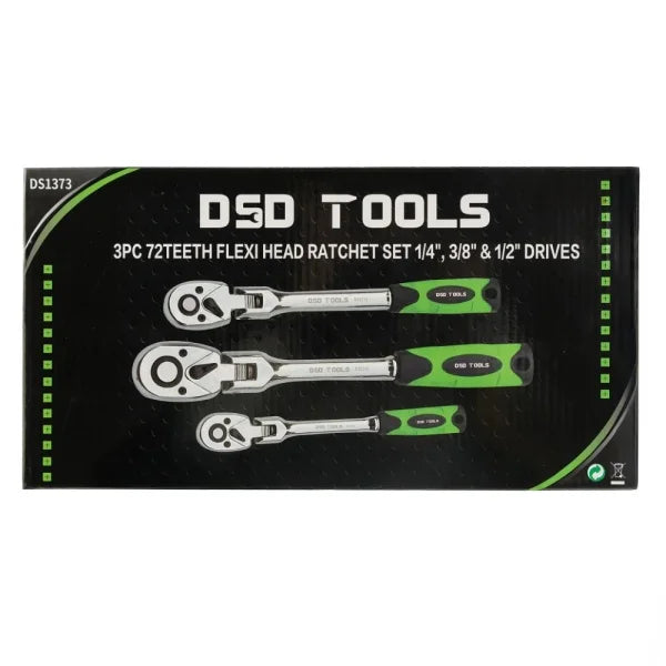 3 VNT. LANKSČIOS GALVOS TERKŠLIŲ KOMPLEKTAS 1/4", 3/8" IR 1/2" JUNGTIMS DS1373