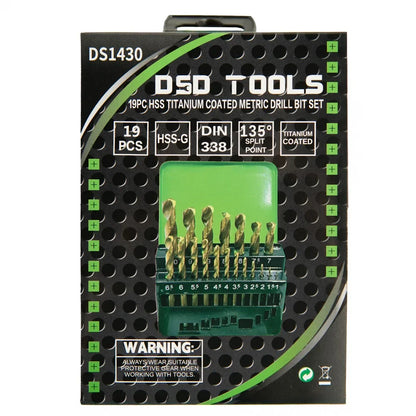 19 VNT. HSS GRĄŽTŲ RINKINYS SU TITANO DANGA  1 - 10 mm DS1430