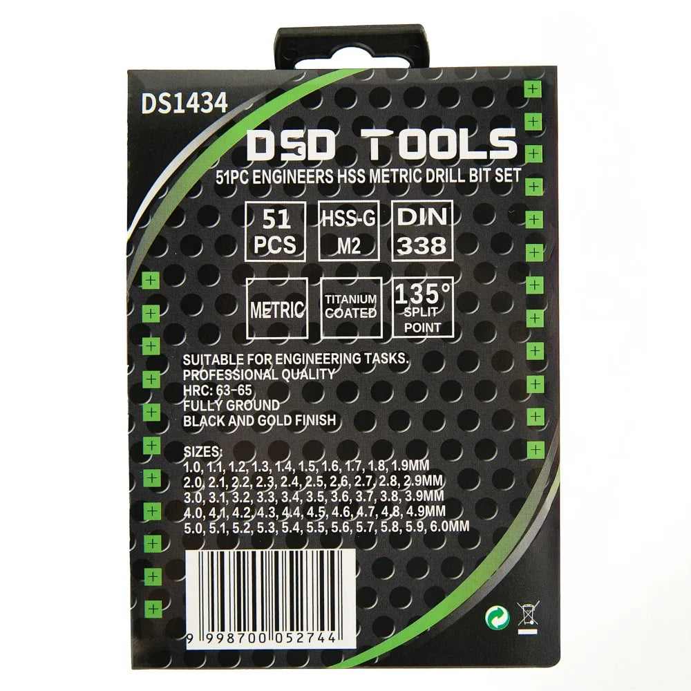 51 VNT. INŽINERINIS HSS METRINIŲ GRĄŽTŲ RINKINYS 1 mm - 6 mm DS1434
