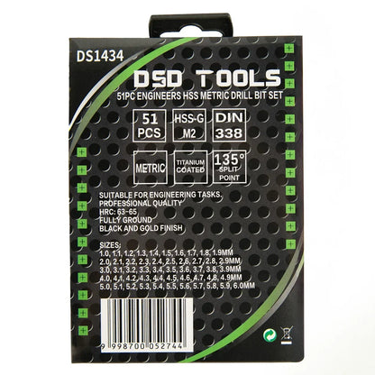 51 VNT. INŽINERINIS HSS METRINIŲ GRĄŽTŲ RINKINYS 1 mm - 6 mm DS1434
