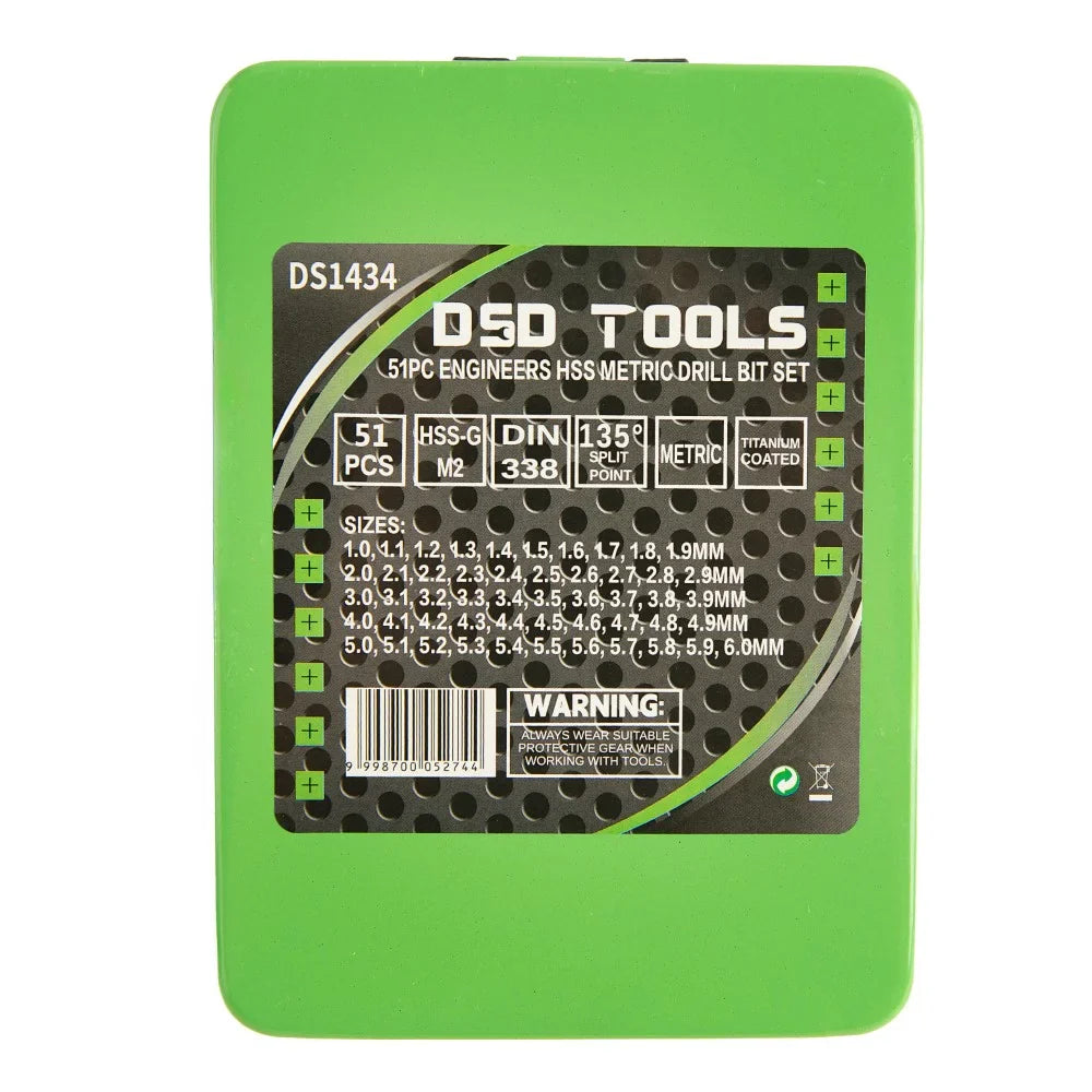 51 VNT. INŽINERINIS HSS METRINIŲ GRĄŽTŲ RINKINYS 1 mm - 6 mm DS1434