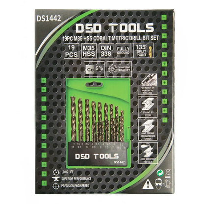 19 VNT. HSS KOBALTO METRINIŲ GRĄŽTŲ RINKINYS 1 - 10 mm DS1442