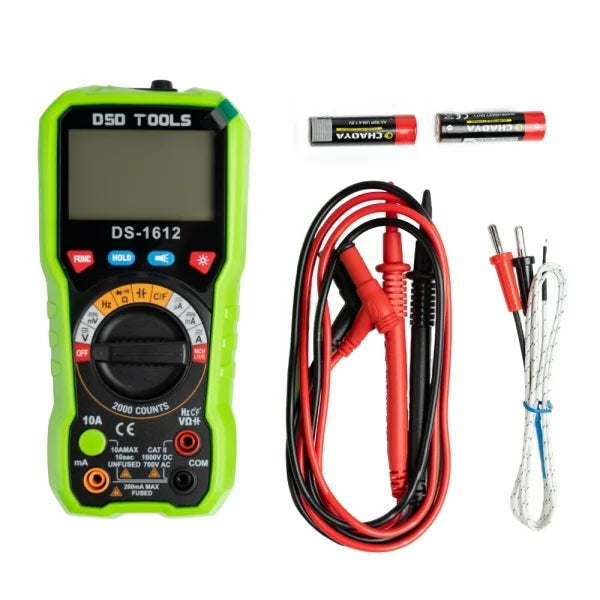 LCD skaitmeninis multimetras – NCV – AC ir DC 4–600 V, 10 mA–10 A DS1612