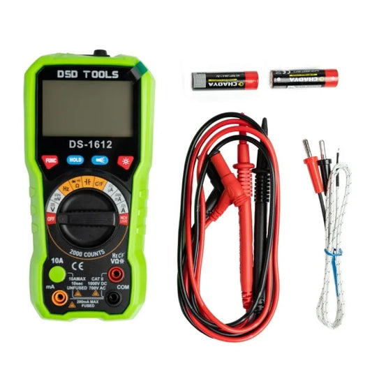 LCD Digital Multimeter – NCV – AC and DC 4–600 V, 10 mA–10 A DS1612